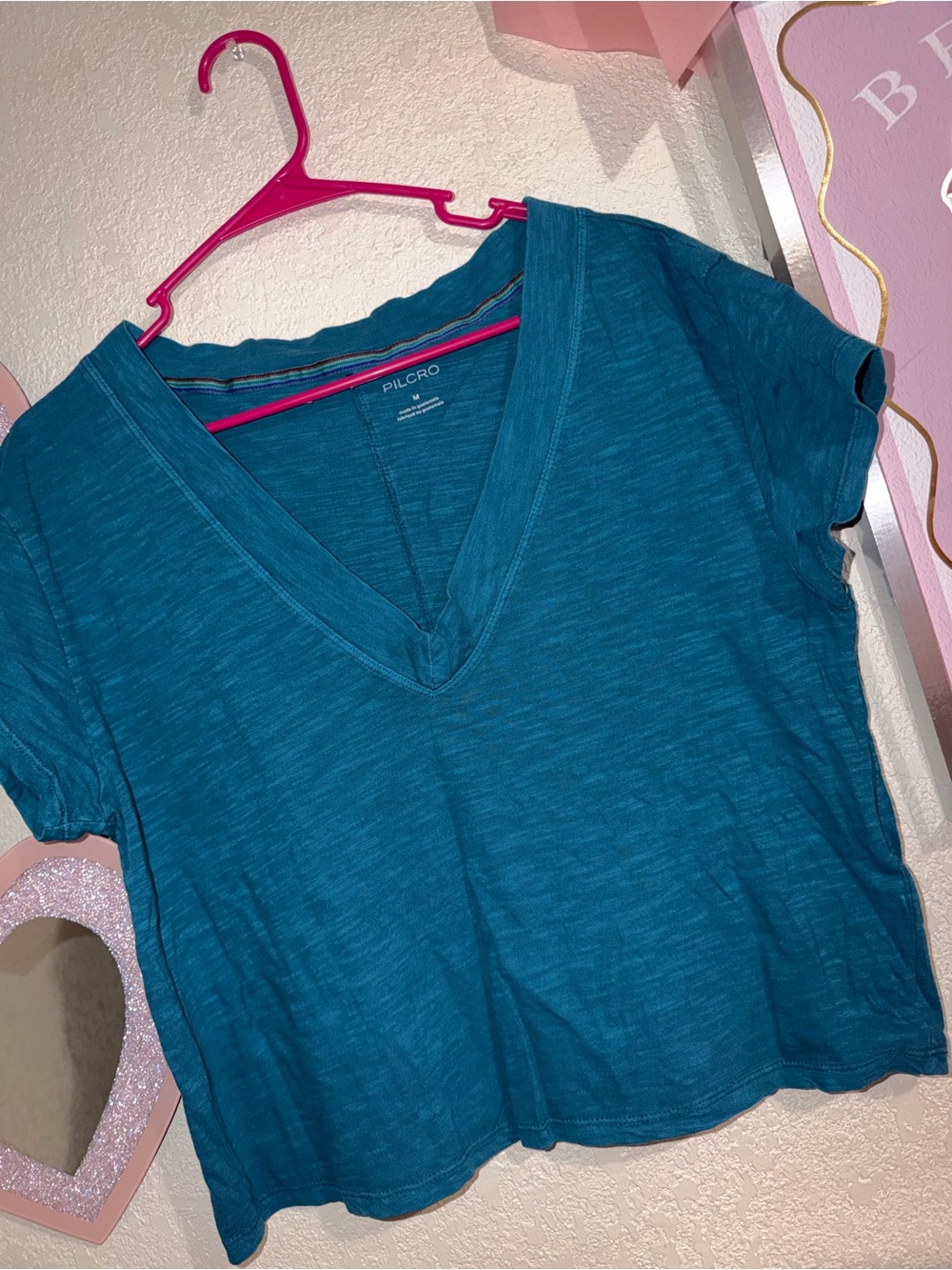 Pilcro Teal V-Neck Crop Tee - Picture 2 of 5